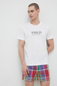 Bavlněné pyžamové tričko Polo Ralph Lauren bílá
