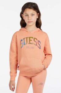 Dětská bavlněná mikina Guess oranžová barva