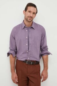 Bavlněná košile BOSS BOSS ORANGE fialová barva
