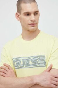 Bavlněné tričko Guess žlutá