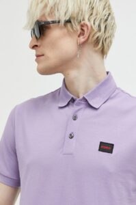 Bavlněné polo tričko HUGO fialová barva