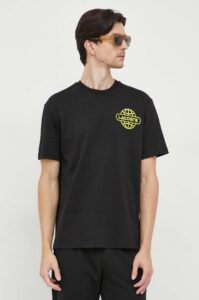 Bavlněné tričko Lacoste černá barva