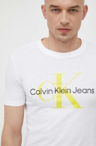 Bavlněné tričko Calvin Klein Jeans bílá