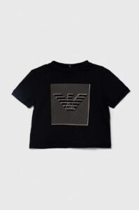 Bavlněné dětské tričko Emporio Armani černá