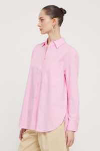 Bavlněná košile HUGO růžová barva