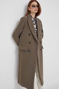 Vlněný kabát Sisley béžová barva