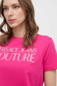 Bavlněné tričko Versace Jeans Couture růžová