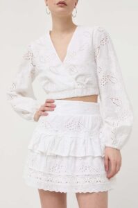 Bavlněná sukně Guess bílá barva